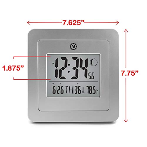 CL030049 - Reloj digital de pared, con fecha, día, número de semana, temperatura, alarma y fase lunar, blanco Pilas incluidas.