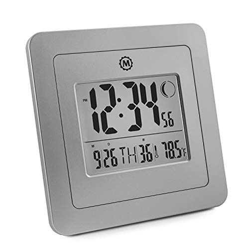 CL030049 - Reloj digital de pared, con fecha, día, número de semana, temperatura, alarma y fase lunar, blanco Pilas incluidas.