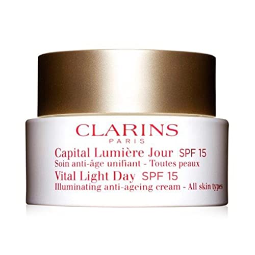 Clarins - Vital Light Day, factor de protección solar 15 - Tratamiento antiedad iluminador para todo tipo de piel - 50 ml