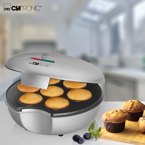 Clatronic MM 3496 - Máquina de hacer magdalenas muffins cupcakes, placa antiadherente, 900 W, color plateado