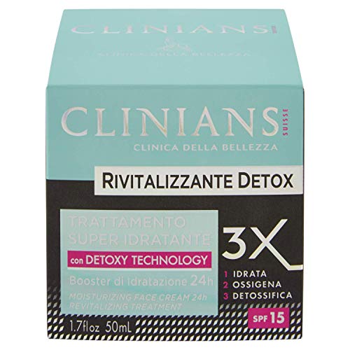 CLINIANS RIVITALIZZANTE DETOX tratamiento super-hidratante SPF 15, con Detoxy Technology, 50 mL