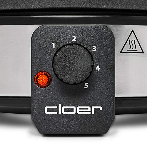 Cloer 6679 - Fondue para 8 personas (olla de aluminio revestida, protección contra salpicaduras, 8 tenedores marcados de 1,5 L, 1000 W), color plateado y negro