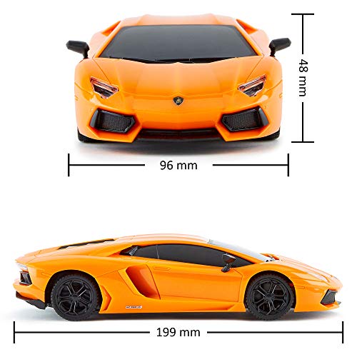 CMJ RC Cars Lamborghini Aventador Oficial de Control Remoto para Niños con Luces de Trabajo, Radio Controlado en Carretera RC Coche 1:24 Modelo, 2.4Ghz, (Naranja)