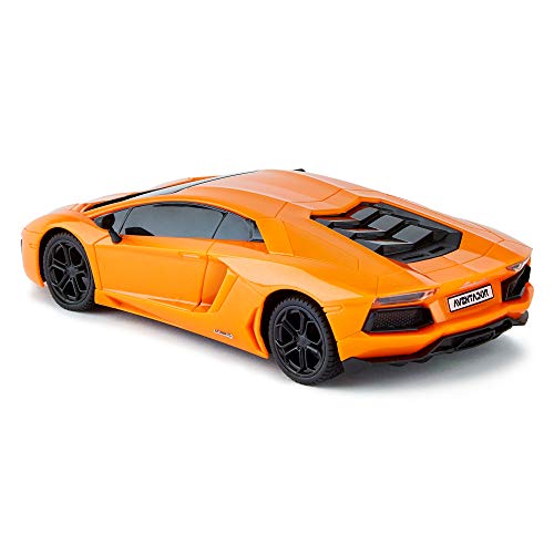 CMJ RC Cars Lamborghini Aventador Oficial de Control Remoto para Niños con Luces de Trabajo, Radio Controlado en Carretera RC Coche 1:24 Modelo, 2.4Ghz, (Naranja)