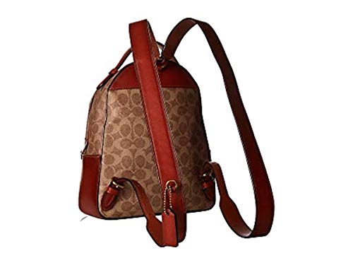 COACH Bolso de la mochila de lona de la firma de Carrie para mujer Beige Rojo 23 Nuevo