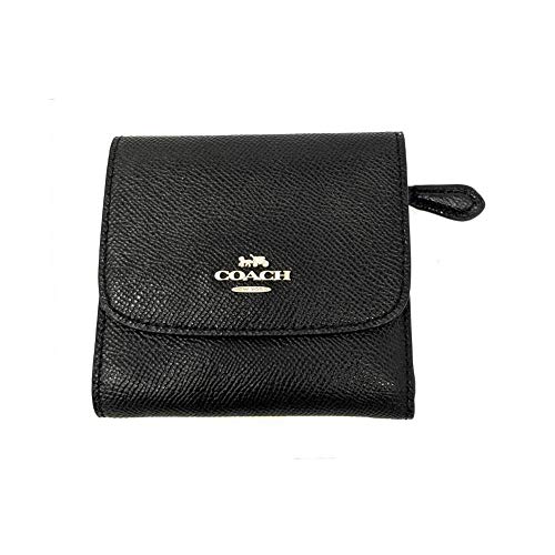 COACH Cartera pequeña en cuero Crossgrain F87588, Black, S, Minimalista