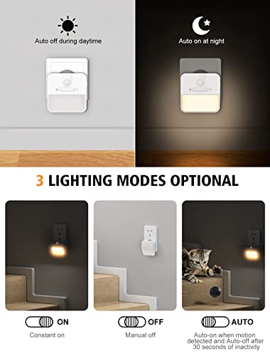 Cocoda Luz Nocturna Infantil, Sensor Movimiento Luz de Noche con 5 Niveles de Brillo, 3 Modos[AUTO/ON/OFF] 7 LED Luz Lampara Quitamiedos Enchufe para Dormitorio, Pasillo, Baño, Pasos, Sala, Escalera