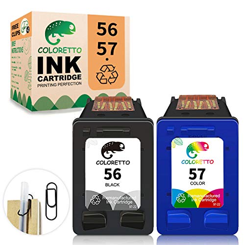 COLORETTO Remanufacturado Cartuchos de Tinta Reemplazo para Que HP 56 57(1 Negro,1 Tricolor) se Use con 1210 1215 1315 1350 2105 2110 2175 2210 4212 (La Edición Especial Incluye 1 Clip para Pluma)