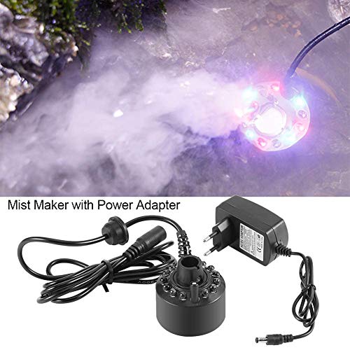 Colorido Mist Maker, 12 LED Fogger Water Fountain Pond Atomizer Humidifier, Rockery Fish Tank Jarrón Birthday Hallows Fogger Atomizer Decoración con adaptador de corriente(A)