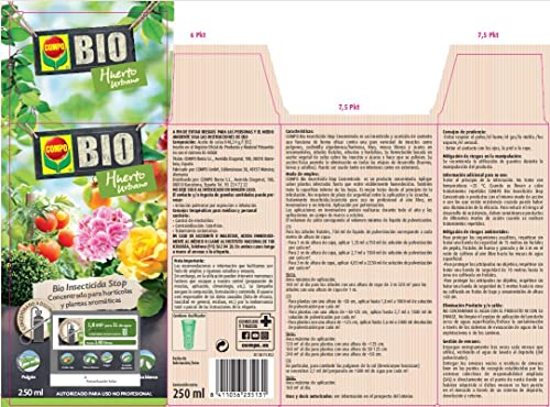 COMPO Bio Insecticida Stop Concentrado, Insecticida concentrado para hortícolas y plantas aromáticas, Apto para agricultura ecológica, Control de plagas en hortalizas y plantas aromáticas, 250 ml