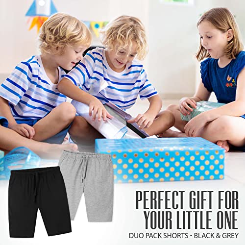 Conjunto CityComfort de 2 pantalones cortos para niños | Paquete doble en azul marino y carbón o gris y negro con bolsillos para deportes, lounge, fútbol, gimnasio (5/6 años, gris y negro)