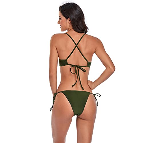 Conjuntos de Bikinis para Mujer Tirantes Ajustables Dos Piezas Tops de Bikini Bañador con Cuello Halter Ropa de Playa Traje de baño de Cintura Baja Trajes de Brasileño