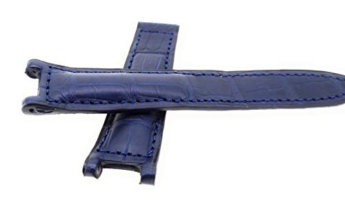 Correa de reloj para Pasha de Cartier, azul, cierre plegable, piel de cocodrilo, 20 mm, fabricado en Alemania