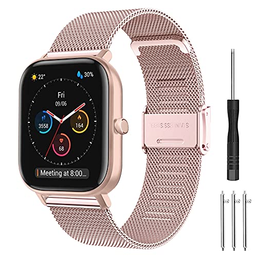 Correa para Amazfit GTS Pulsera, Hatolove 20mm Malla de Acero Inoxidable Reemplazar Banda Pulsera para Amazfit GTR 42mm/Amazfit GTS/GTS 2/2 Mini/2e/Amazfit Bip/Bip Lite/Bip S/Bip U/U Pro/Bip S Lite