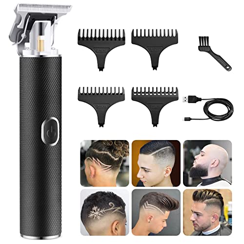 Cortadoras de pelo,Cortapelos Eléctrico Profesional, Cortapelos Para Hombres Inalámbrica Recargable,Cortapelos con Cuchilla en T para Hombres con cargador USB,4 tipos de peines guía