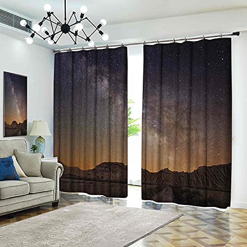 Cortinas plisadas de aislamiento térmico de noche, vía láctea sobre el desierto de Bardenas España Ethereal View Hills País árido, para travesaños y rieles, 84 x 72 pulgadas de ancho de albaricoque ch