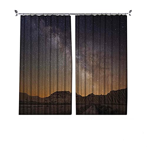 Cortinas plisadas de aislamiento térmico de noche, vía láctea sobre el desierto de Bardenas España Ethereal View Hills País árido, para travesaños y rieles, 84 x 72 pulgadas de ancho de albaricoque ch