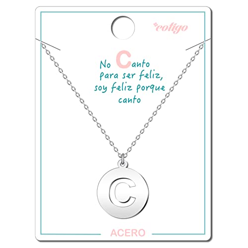 Cotigo - Collar Letra C acero inoxidable - Colgante letra inicial A-Z - Collar mujer – Cadena con dije letras - Regalo personalizado para mujer, niña, mejor amiga (C-Plateado)