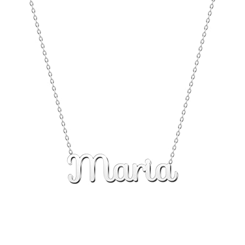 Cotigo Collar Nombre Acero-Incluye Tarjeta con Significado Hermoso -Colgante Nombre Plateado o Dorado-Regalos Personalizados para Mujer-Cumpleaño-Navidad-Día de madre-San valentín (María-Plateado)