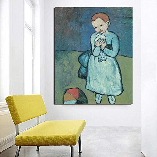 Crazystore Nórdico 30x50cm sin Marco Póster de Pablo Picasso Impresiones Niño con una Paloma Picasso Lienzo Pintura al óleo Sala de Estar Moderna Decoración de Dormitorio para niños