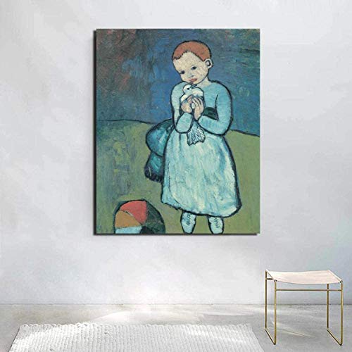 Crazystore Nórdico 60x80cm sin Marco Póster de Pablo Picasso Impresiones Niño con una Paloma Picasso Lienzo Pintura al óleo Sala de Estar Moderna Decoración de Dormitorio para niños
