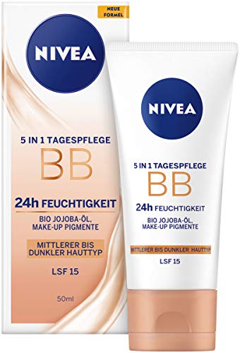 Crema de día 5 en 1 de Nivea, BB 24h, hidratante, de piel media a oscura, 50 ml