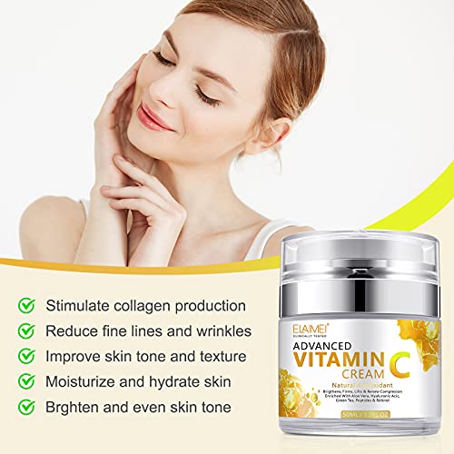 Crema Hidratante Con Vitamina C, Antiarrugas Hidratante Facial Para Piel Grasa, Piel Mixta & Las Ojeras, Acido Hialuronico Y Retinol Crema Antiedad De Noche Dia, Reafirmante Facial Mujer Hombre, 50 Ml