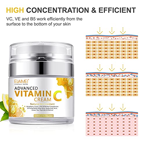 Crema Hidratante Con Vitamina C, Antiarrugas Hidratante Facial Para Piel Grasa, Piel Mixta & Las Ojeras, Acido Hialuronico Y Retinol Crema Antiedad De Noche Dia, Reafirmante Facial Mujer Hombre, 50 Ml