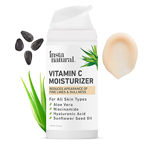 Crema Humectante con Vit C InstaNatural - Loción Antiarrugas y Antiedad para Hombres y Mujeres - Con Ácido Hialurónico y Aceite de Jojoba Orgánico - Para Pieles Secas, Sensibles y Grasas - 100 ml