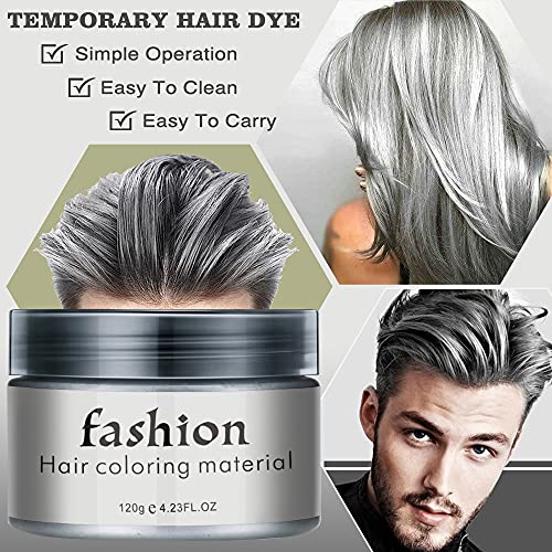 Crema para el Peinado Temporal, Cera para el Cabello Unisex, Cera Colorante del Cabello, Pomadas para el Cabello, Adecuado para Fiestas, Cosplay, Halloween, 120ml(Gris) (Gris)