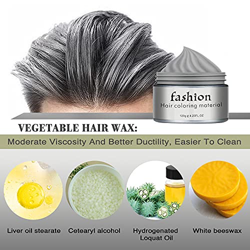 Crema para el Peinado Temporal, Cera para el Cabello Unisex, Cera Colorante del Cabello, Pomadas para el Cabello, Adecuado para Fiestas, Cosplay, Halloween, 120ml(Gris) (Gris)