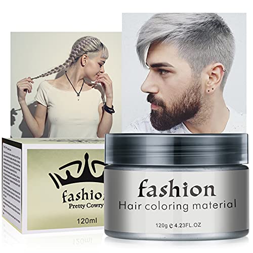 Crema para el Peinado Temporal, Cera para el Cabello Unisex, Cera Colorante del Cabello, Pomadas para el Cabello, Adecuado para Fiestas, Cosplay, Halloween, 120ml(Gris) (Gris)