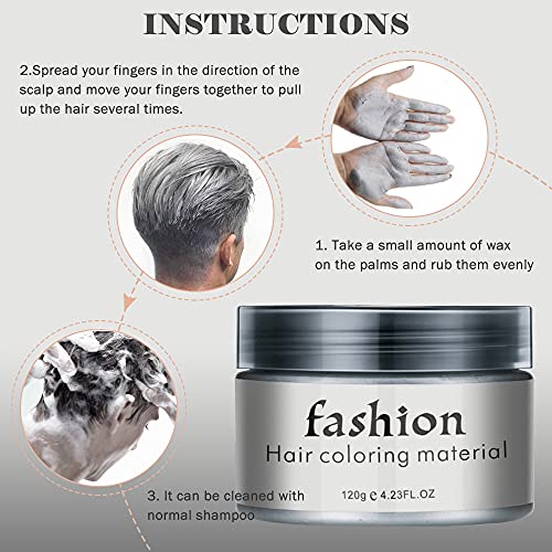 Crema para el Peinado Temporal, Cera para el Cabello Unisex, Cera Colorante del Cabello, Pomadas para el Cabello, Adecuado para Fiestas, Cosplay, Halloween, 120ml(Gris) (Gris)