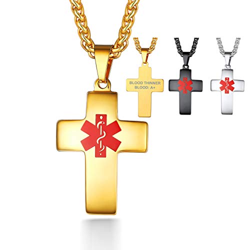 Cruz Religión Critiano Collar Emergencia SOS Acero Metal Cadena Espiga Trenzada Joyería Cristiana Dorado DIY Familia Amigo Novio