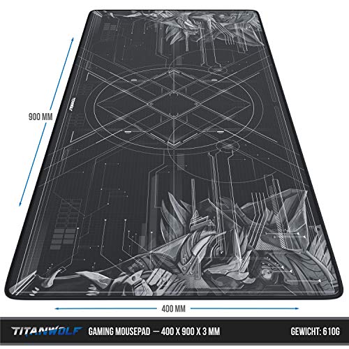 CSL – XXL Speed Gaming Alfombrilla de ratón Titanwolf 900 x 400 mm – XXL Mousepad – Base de Mesa Grande – Mejora la precisión y la Velocidad