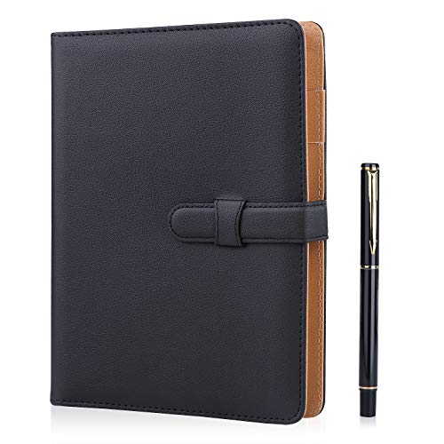 Cuaderno de piel Minlna tamaño A5, cuaderno/libreta de hojas sueltas recambiables, 200 páginas gruesas, forro clásico con bolsillo y soporte para bolígrafo, ideal como regalo