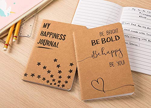 Cuadernos de papel kraft a rayas con tapa blanda - 6 diseños con temas felices - Paquete de 24, 80 páginas cada uno, Marrón, 10,2 cm x 14,5 cm