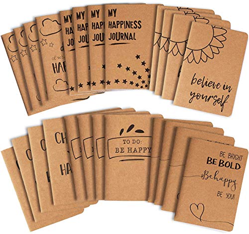 Cuadernos de papel kraft a rayas con tapa blanda - 6 diseños con temas felices - Paquete de 24, 80 páginas cada uno, Marrón, 10,2 cm x 14,5 cm