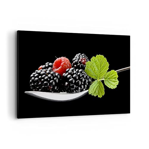 Cuadro sobre lienzo - Impresión de Imagen - Cuchara frambuesa zarzamora fruta - 120x80cm - Imagen Impresión - Cuadros Decoracion - Impresión en lienzo - Cuadros Modernos - AA120x80-2202