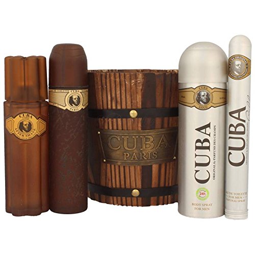 Cuba Set de regalo de 5 piezas: 1 colonia Cuba (100 ml), 1 desodorante Cuba (200 ml), 1 colonia para después del afeitado (100 ml), 1 colonia Cuba (35 ml), 1 temporizador de madera.