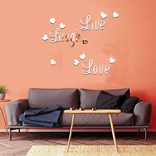 CUNYA Pegatinas de pared con espejo acrílico 3D, DIY Love Live Laugh Letras y mariposas compuestas arte de pared para decoración del hogar para sala de estar, dormitorio, baño (plata)