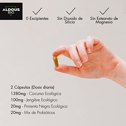 Cúrcuma con Jengibre y Pimienta Negra con PROBIÓTICOS | 1520mg | 250 Cápsulas | Cúrcuma en Cápsulas con Curcumina y Piperina | Antiinflamatorio Natural | Fórmula Avanzada | Certificación Ecológica