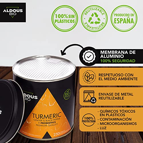 Cúrcuma con Jengibre y Pimienta Negra con PROBIÓTICOS | 1520mg | 250 Cápsulas | Cúrcuma en Cápsulas con Curcumina y Piperina | Antiinflamatorio Natural | Fórmula Avanzada | Certificación Ecológica