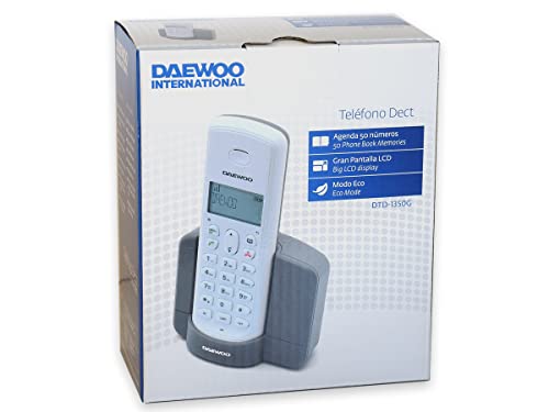 Daewoo Teléfono Inalambrico Dect DTD-1350 | Identificador de Llamadas | Memoria 20 Llamadas | Modo Eco | Color Blanco