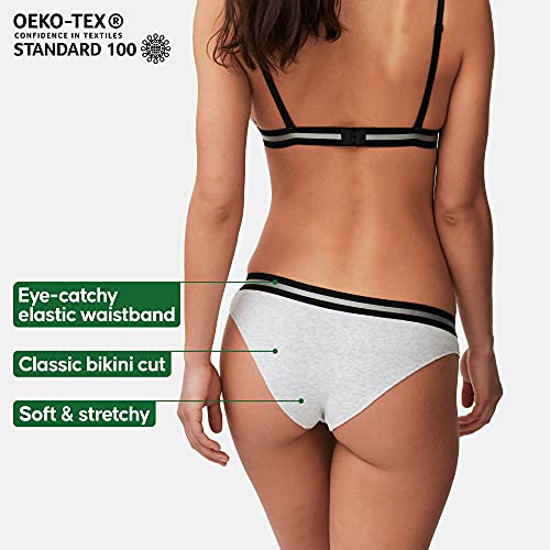 DANISH ENDURANCE Braguitas de Algodón orgánico, Pack de 3, Corte Bikini, Ropa Interior de Mujer Elástica y Cómoda, Certificado Oeko-Tex (Multicolor (1x Negro, 1x Gris, 1x Rosa Frambuesa), M)