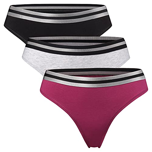 DANISH ENDURANCE Tangas de Algodón Orgánico para Mujer, Pack de 3, Ropa Interior de Mujer Elástica y Cómoda, Certificado Oeko-Tex (Multicolor (1x Negro, 1x Gris, 1x Rosa Frambuesa), S)