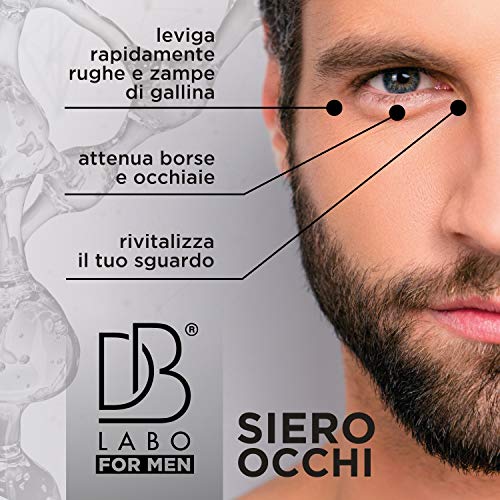 DB Labo Siero dE Acido Ialuronico para Contorno De ojos para hombre - Made In Italy Certificato Bio - Antiarrugas y anti-ojeras con Estractos de Rosa Damascena