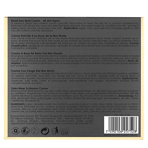 Dead Sea Mud Cream | Crema Facial | Crema con Minerales del Mar Muerto | Crema para cara Antiarrugas | Crema Antiojeras | Crema hidratante Mujer y Hombre | Tarro 50 ml. |