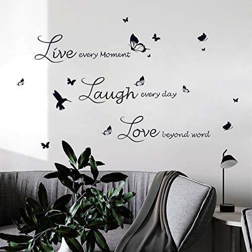 decalmile Vinilos Frases Live Love Laugh Mariposa Pegatinas de Pared Decoración del Hogar para Sala de Estar Dormitorio Oficina