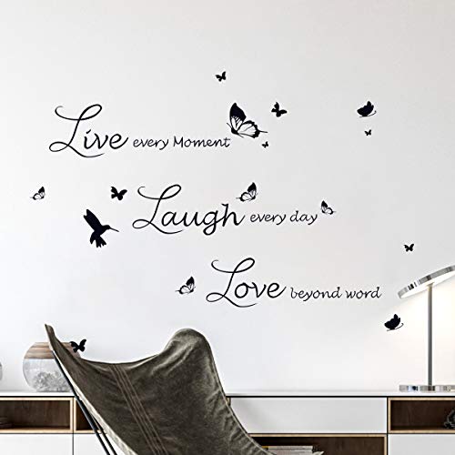 decalmile Vinilos Frases Live Love Laugh Mariposa Pegatinas de Pared Decoración del Hogar para Sala de Estar Dormitorio Oficina